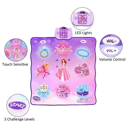 Dance Mat,Electronic Musical Dancing Challenge Princess Dance Pad Game with LED Lights Educational Toys for Kids Age 3-12