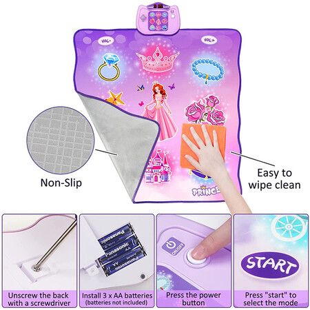 Dance Mat,Electronic Musical Dancing Challenge Princess Dance Pad Game with LED Lights Educational Toys for Kids Age 3-12