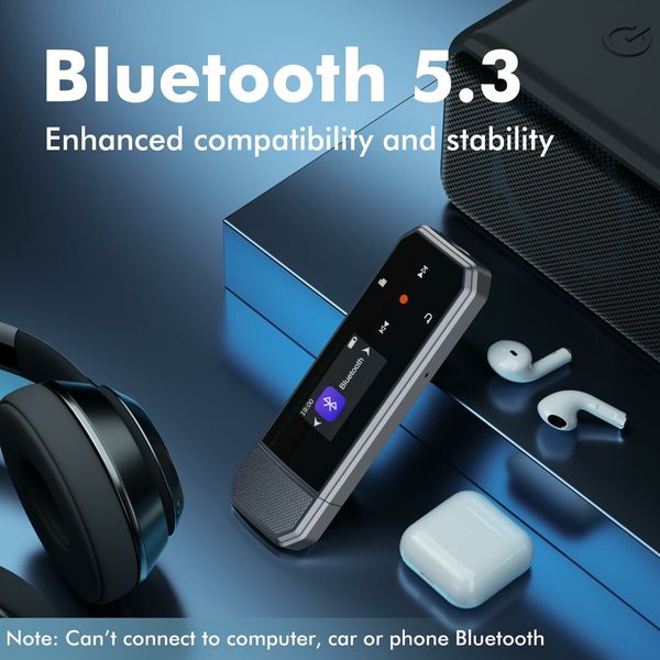 64GB Type-C USB MP3 Player with Bluetooth,Clip Portable Music Player with FM Radio,Voice Recorder,Pedometer,Digital Audio Shuffle A-B Repeat