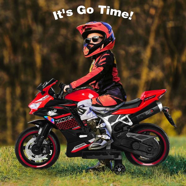 Kids Motorbike Electric Ride On Toy Car 12V Battery Powered Motorcycle Dirt Bike Sport Street Bicycle Training Wheel Red