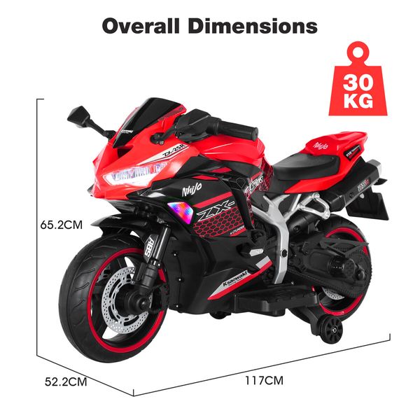 Kids Motorbike Electric Ride On Toy Car 12V Battery Powered Motorcycle Dirt Bike Sport Street Bicycle Training Wheel Red