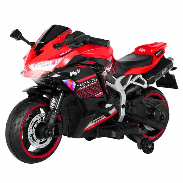 Kids Motorbike Electric Ride On Toy Car 12V Battery Powered Motorcycle Dirt Bike Sport Street Bicycle Training Wheel Red