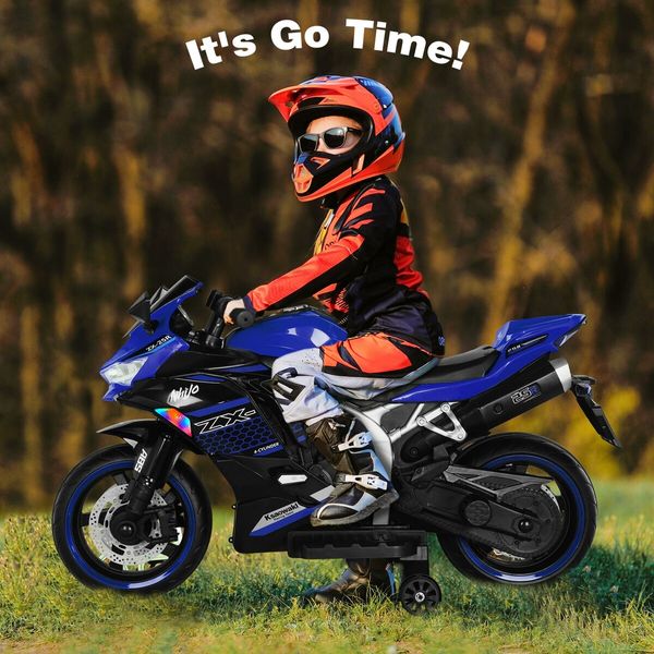 Kids Motorcycle Ride On Car Electric Toy 12V Battery Motorbike Sport Off Road Street Dirt Bike Pedal Training Wheels Blue