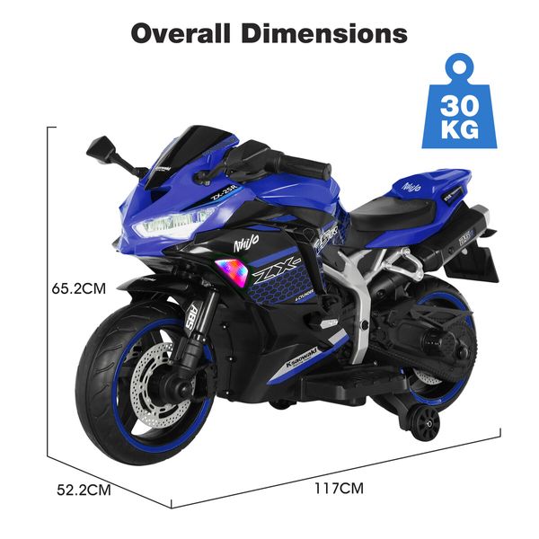 Kids Motorcycle Ride On Car Electric Toy 12V Battery Motorbike Sport Off Road Street Dirt Bike Pedal Training Wheels Blue