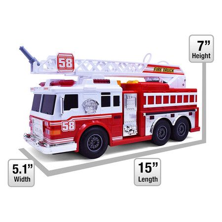 Fire Truck Motorized with Lights, Siren Sound, Working Water Pump and Rotating Rescue Ladder Electric, Size 15 Inch for Kids Aged 3 Up Years Old