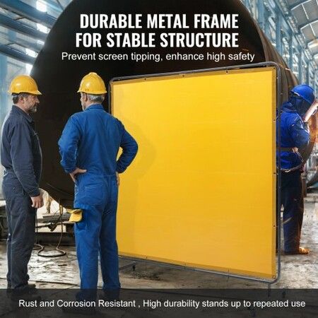 Welding Screen with Frame 6'x6' Welding Curtain Screen on 4 Wheels Yellow