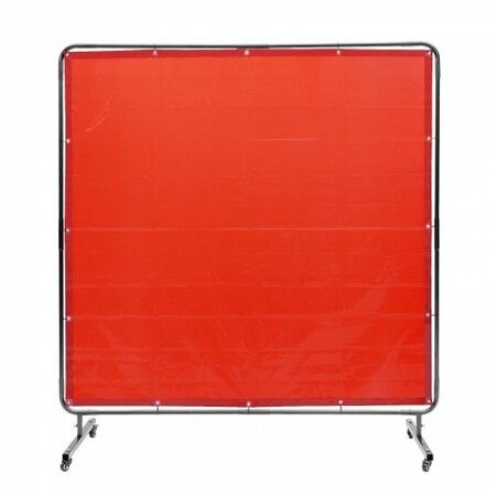 Welding Screen with Frame 6' x 6' Welding Curtain Screen on 4 Wheels Red