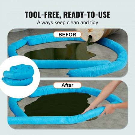 Universal Absorbent Sock Water Absorbing Snake 20 Gal Capacity 3" x 47.24" Mildew-Resistant Spill Control Sock 12 pcs