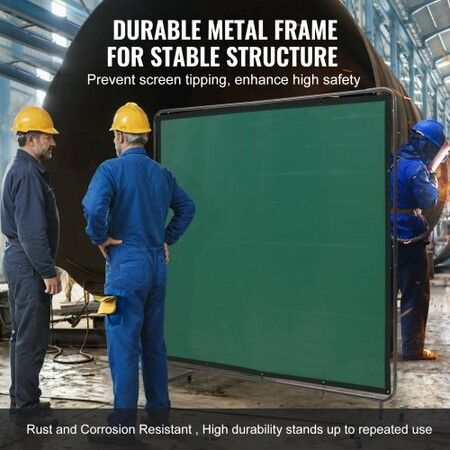 Welding Screen with Frame 6' x 6' Welding Curtain Screen on 4 Wheels Green