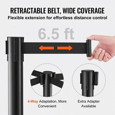 Crowd Control Stanchions 2-Pack Crowd Control Barriers w/ 6.5FT Black Retractable Belt Plastic Stanchion Queue Post Belt Barriers Line Divider Stanchion