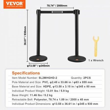 Crowd Control Stanchions 2-Pack Crowd Control Barriers w/ 6.5FT Black Retractable Belt Plastic Stanchion Queue Post Belt Barriers Line Divider Stanchion