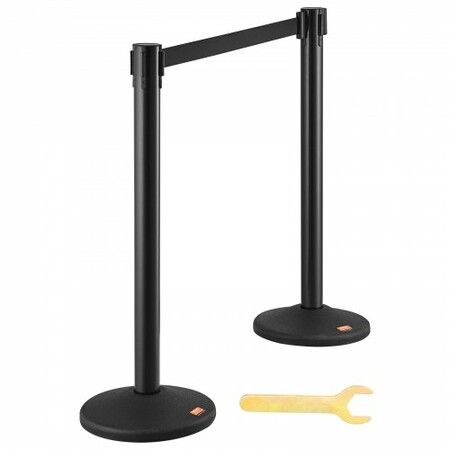 Crowd Control Stanchions 2-Pack Crowd Control Barriers w/ 6.5FT Black Retractable Belt Plastic Stanchion Queue Post Belt Barriers Line Divider Stanchion