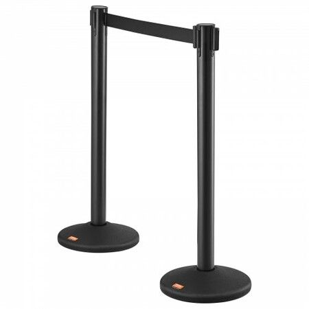 Crowd Control Stanchions 2-Pack Crowd Control Barriers w/ 6.5FT Black Retractable Belt Plastic Stanchion Queue Post Belt Barriers Line Divider Stanchion