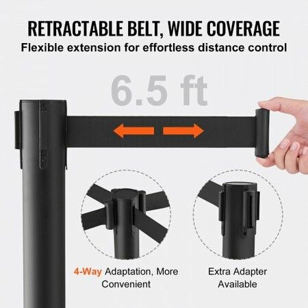 Crowd Control Stanchions 2-Pack Crowd Control Barriers Carbon Steel Baking Painted Stanchion Queue Post with 6.5FT Black Retractable Belt Belt Barriers