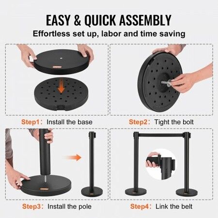 Crowd Control Stanchions 2-Pack Crowd Control Barriers Carbon Steel Baking Painted Stanchion Queue Post with 6.5FT Black Retractable Belt Belt Barriers