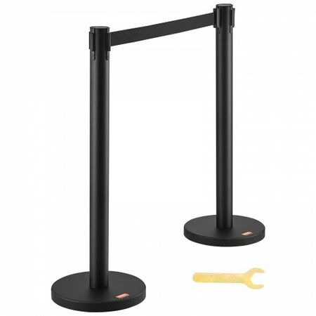 Crowd Control Stanchions 2-Pack Crowd Control Barriers Carbon Steel Baking Painted Stanchion Queue Post with 6.5FT Black Retractable Belt Belt Barriers