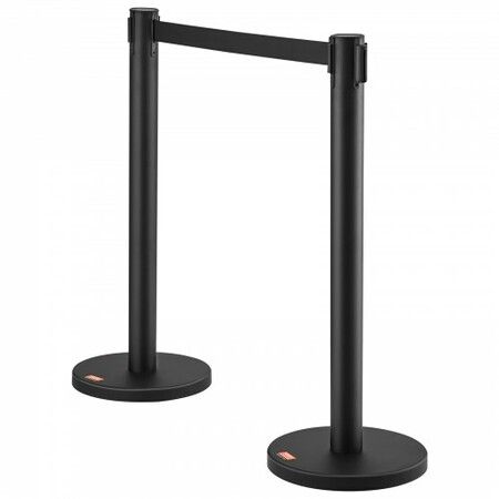 Crowd Control Stanchions 2-Pack Crowd Control Barriers Carbon Steel Baking Painted Stanchion Queue Post with 6.5FT Black Retractable Belt Belt Barriers