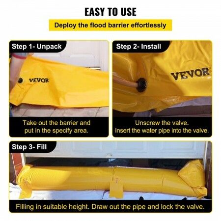 Flood Barrier 12 ft Length x 12 in Height Sandbag Alternative Water Barrier for Flooding with Great Waterproof Effect Reusable PVC Water Diversion Tubes