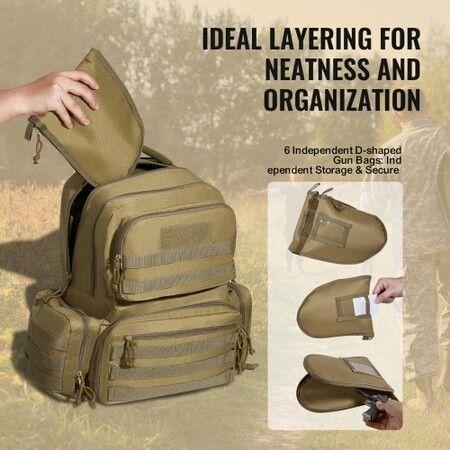 Tactical Range Backpack for 6 Pistols Gun Backpack Brown