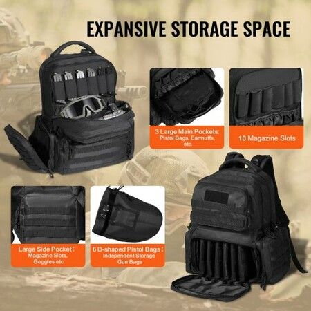 Tactical Range Backpack for 6 Pistols Gun Backpack Black