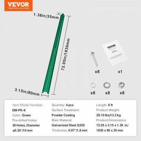 6FT U-Channel Sign Post 4Pack Green Heavy Duty Steel Fixed Fence Post Steel Fence U-Channel Sign for Garden Courtyard Farm or Traffic Intersection