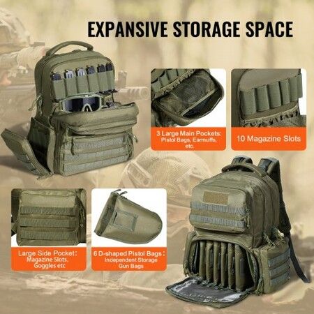 Tactical Range Backpack for 6 Pistols Gun Backpack Green