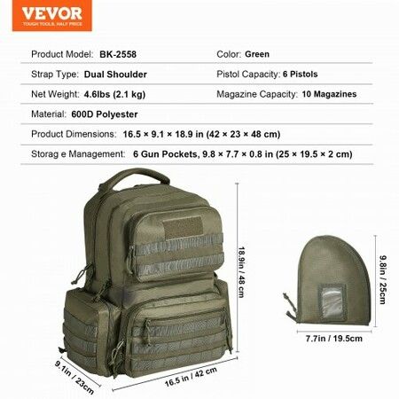 Tactical Range Backpack for 6 Pistols Gun Backpack Green