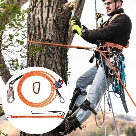 Steel Core flipline 1/2" x 8' Arborist Flipline Flip Line for Tree Climbing with Alloy Steel Snap Hook Aluminum Alloy Carabiner and Extra Tool Lanyard