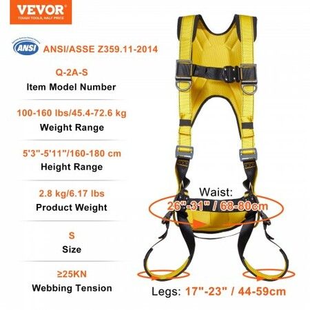 Safety Harness Full Body Harness with Padding & Quick Connect Buckles (S)