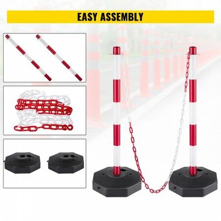 4x Traffic Barrier Post w/ Plastic Chain T Crowd Control Red and white