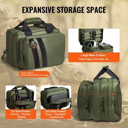 Range Bag for 2 Pistols Tactical Gun Bag 2 Built-in Pistol Bags Green