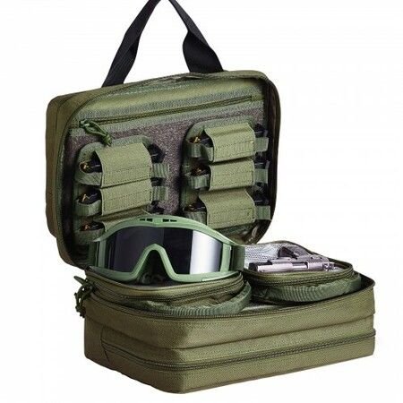 Range Bag for 2 Pistols Tactical Gun Bag 2 Built-in Pistol Bags Green