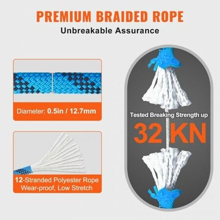 12.7mm Static Climbing Rope 38M(125ft) Outdoor Rock Climbing Rope Blue