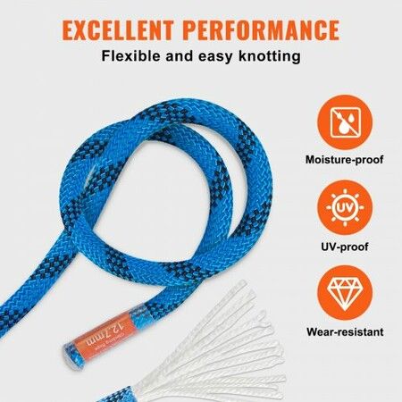 12.7mm Static Climbing Rope 38M(125ft) Outdoor Rock Climbing Rope Blue