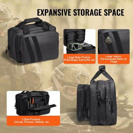 Range Bag for 2 Pistols Tactical Gun Bag 2 Built-in Pistol Bags Black