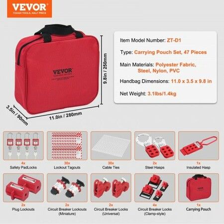 Electrical Lockout Tagout Kit 47 PCS Safety Loto Kit Includes Padlocks Hasps Tags Nylon Ties Plug Lockouts Circuit Breaker Lockouts and Carrying Bag