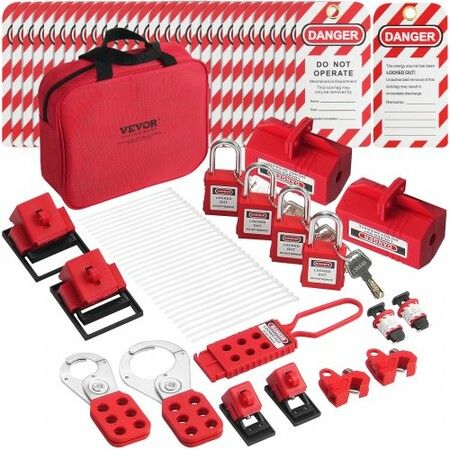 Electrical Lockout Tagout Kit 47 PCS Safety Loto Kit Includes Padlocks Hasps Tags Nylon Ties Plug Lockouts Circuit Breaker Lockouts and Carrying Bag