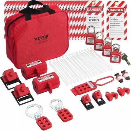 Electrical Lockout Tagout Kit 47 PCS Safety Loto Kit Includes Padlocks Hasps Tags Nylon Ties Plug Lockouts Circuit Breaker Lockouts and Carrying Bag