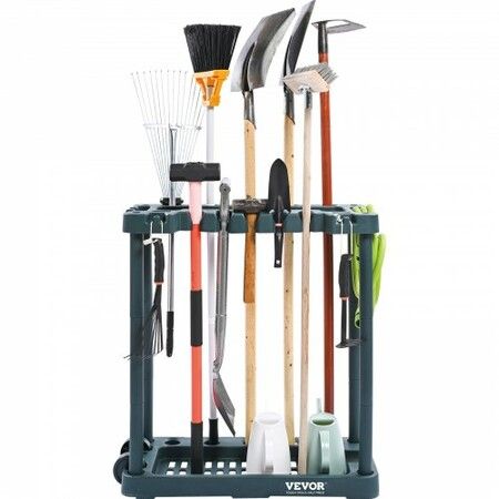 Garden Tool Organizer 10 Slots Yard Tool Tower Rack for Garage Organization and Storage Hold Long-Handled Tool/Rake/Broom/Shovel PP Garden Tool Stand