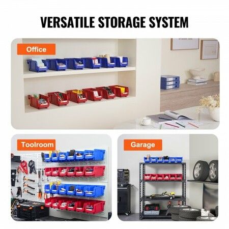 Plastic Storage Bin (276 mm x 139 mm x 128 mm) Hanging Stackable Storage Organizer Bin Blue/Red 12-Pack Heavy Duty Stacking Containers for Closet Kitchen