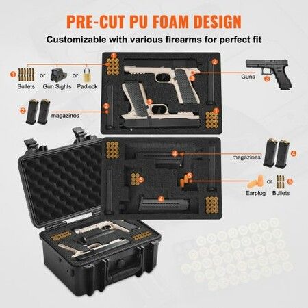 Hard Pistol Cases with Pre-cut PU Foam Lockable Pistol Case for 2 Pistol