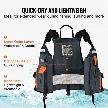 Life Vest for Watersports (PFD) Life Jacket with Waterproof Nylon & 96N Buoyancy Life Vest/Jacket for Any Water Activity-Fishing Kayaking Surfing L