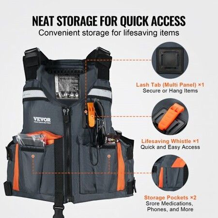 Life Vest for Watersports (PFD) Life Jacket with Waterproof Nylon & 96N Buoyancy Life Vest/Jacket for Any Water Activity-Fishing Kayaking Surfing L