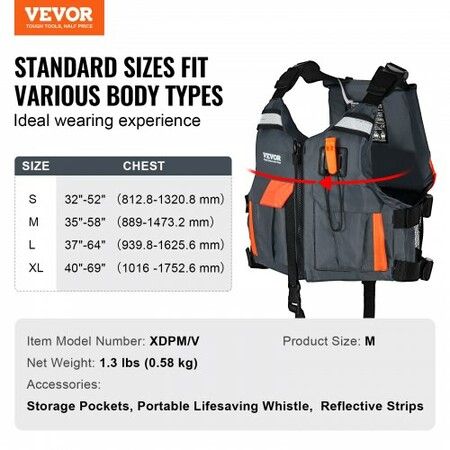 Life Vest for Watersports (PFD) Life Jacket with Waterproof Nylon & 85N Buoyancy Life Vest/Jacket for Any Water Activity-Fishing Kayaking Surfing