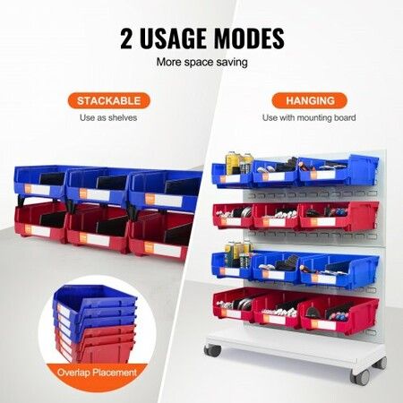 Plastic Storage Bin (276 mm x 279 mm x 128 mm) Hanging Stackable Storage Organizer Bin Blue/Red 6-Pack Heavy Duty Stacking Containers for Closet Kitchen