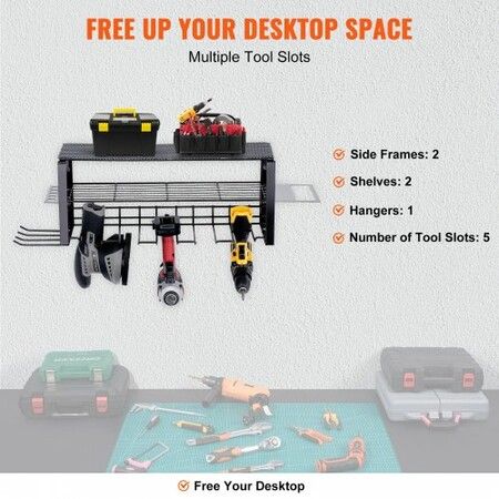 Power Tool Organizer 5 Slot 3 Layers Cordless Drill Holder Wall Mount Battery Charging Station Storage Rack Multi-Function Garage Organization Heavy Duty