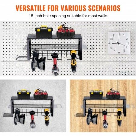 Power Tool Organizer 5 Slot 3 Layers Cordless Drill Holder Wall Mount Battery Charging Station Storage Rack Multi-Function Garage Organization Heavy Duty