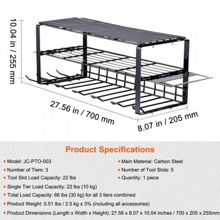 Power Tool Organizer 5 Slot 3 Layers Cordless Drill Holder Wall Mount Battery Charging Station Storage Rack Multi-Function Garage Organization Heavy Duty