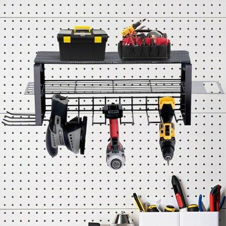 Power Tool Organizer 5 Slot 3 Layers Cordless Drill Holder Wall Mount Battery Charging Station Storage Rack Multi-Function Garage Organization Heavy Duty