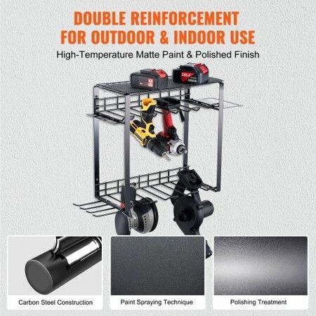 Power Tool Organizer 8 Slot 3 Layers Cordless Drill Holder Wall Mount Battery Charging Station Storage Rack Multi-Function Garage Organization Heavy Duty